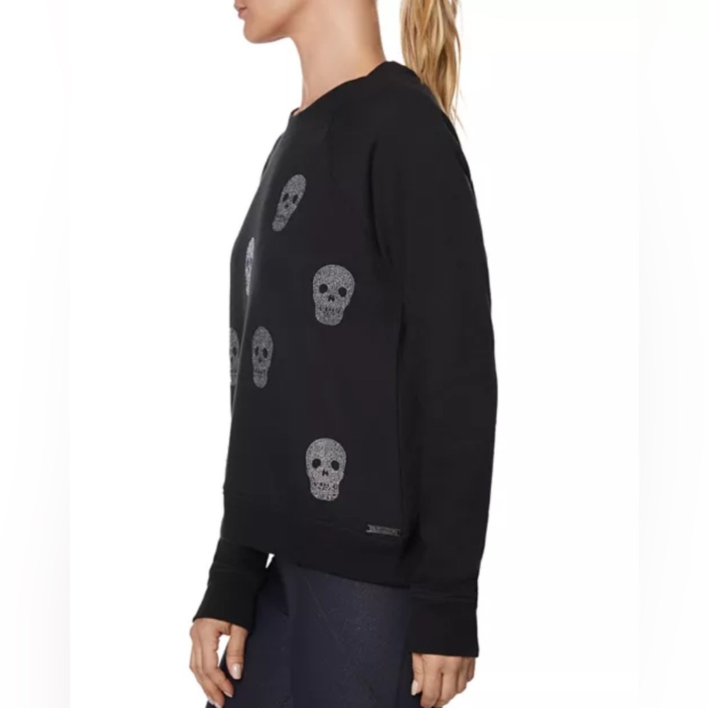 Betsey Johnson Embellished Rhinestone Skull Fleece Sweatshirt Black-Small - VGUC - Picture 12 of 14